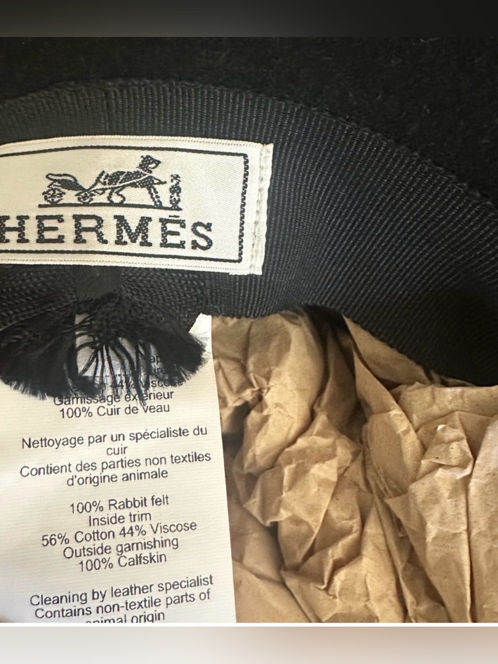 Hermes Black Hampton Fedorda rabbit Hat 57 - Picture 4 of 4